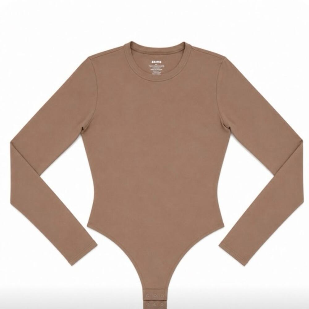 SKIMS Sienna Long Sleeve Thong Bodysuit Nude Brown Stretch Size Large